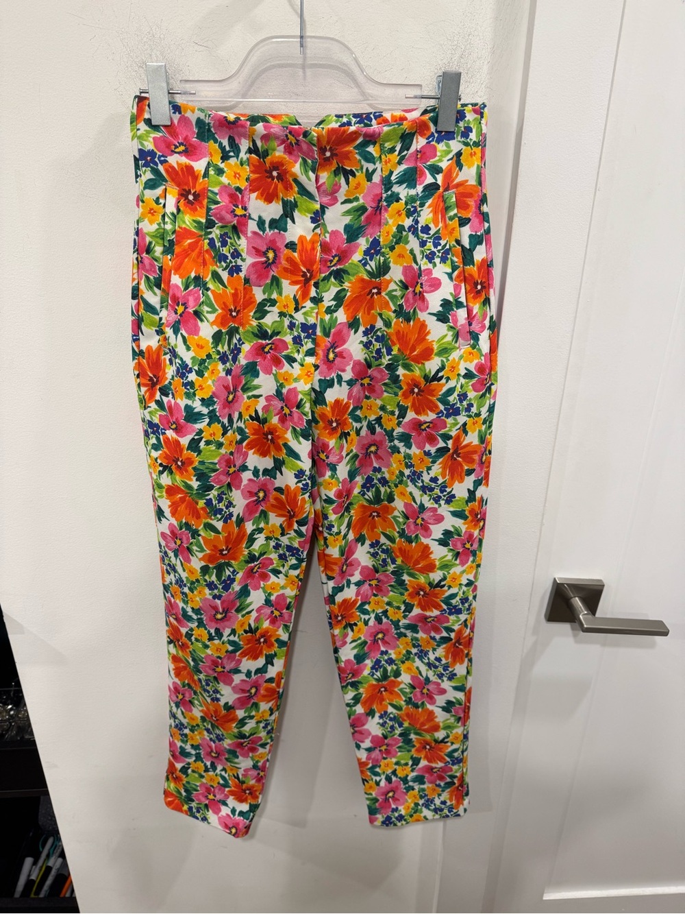 Zara Floral Print Stretch Pants - Pink & Orange